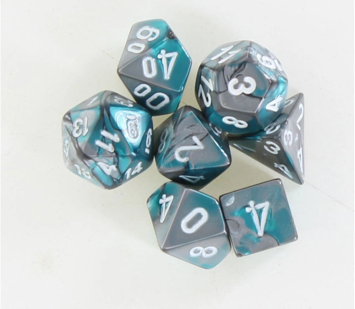 Chessex: Mini Dice Gemini Steel-Teal With White 3 Chessex: Mini Dice Gemini Steel-Teal With White