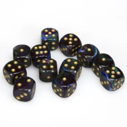 Lustrous 16mm D6 Shad/Golden Dice Block (12) -game Shop CHX27699a