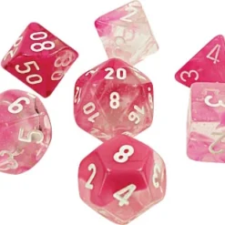 Chessex Lab Dice: 7-Set Tube - Gemini Clear Pink/White